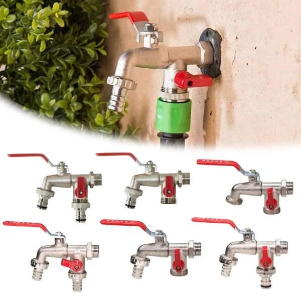 Connettori Rubinetto da giardino in lega di zinco 1 ingresso 2 uscite Rubinetto con doppio capezzolo e rubinetto per balcone esterno Strumenti per l'irrigazione domestica industriale