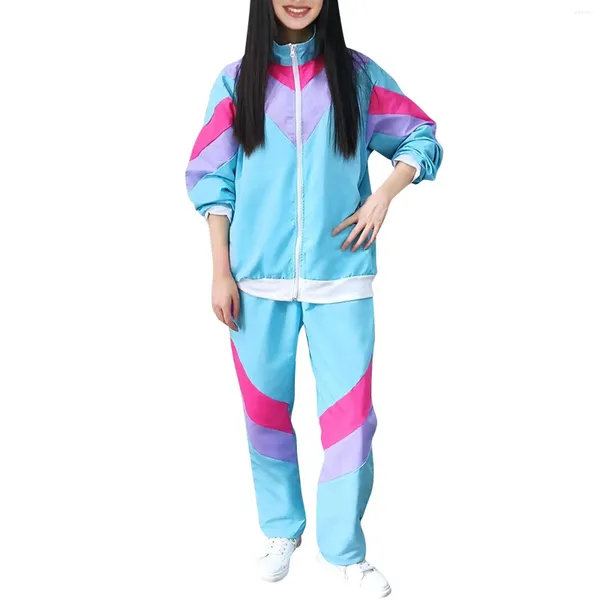 Calças femininas de duas peças mulheres vintage 80s hippie traje terno retro hip hop festa 70s disco cosplay tracksuit halloween movimento roupas