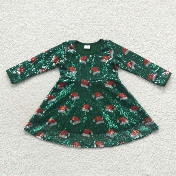 Abiti da ragazza all'ingrosso neonato per bambini a maniche lunghe cappelli di Natale vestito con paillettes bambini verde un pezzo abbigliamento per bambini