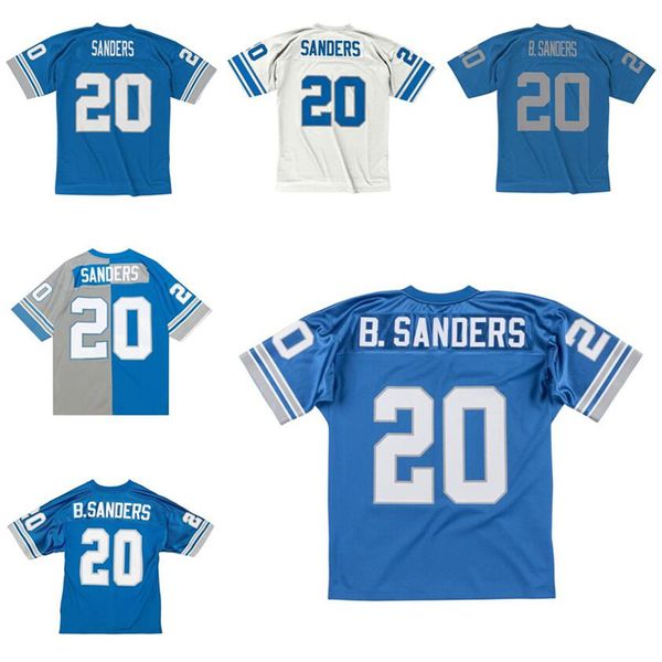 Dikişli Futbol Forması 20 Barry Sanders 1993 60th 1996 Mavi Mesh Retro Rugby Formaları Erkek Kadın ve Gençlik S-6XL