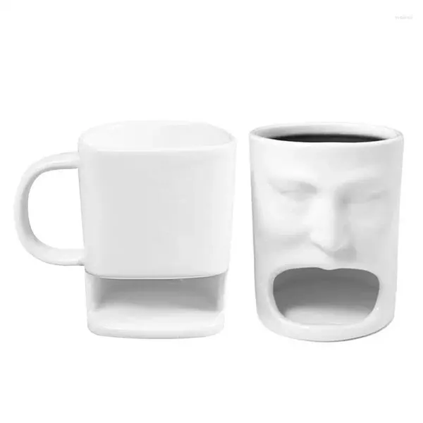 Canecas Cookie Coffee Mug Engraçado Homem Face Cerâmica com Bolso Novidade Latte Tea Cup para Home El