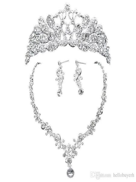 Glänzende Hochzeitskrähen, Hochzeitsaccessoires, Brautjungfern-Schmuckzubehör, Brautaccessoires-Set, Kronen-Halsketten-Ohrringe7241292