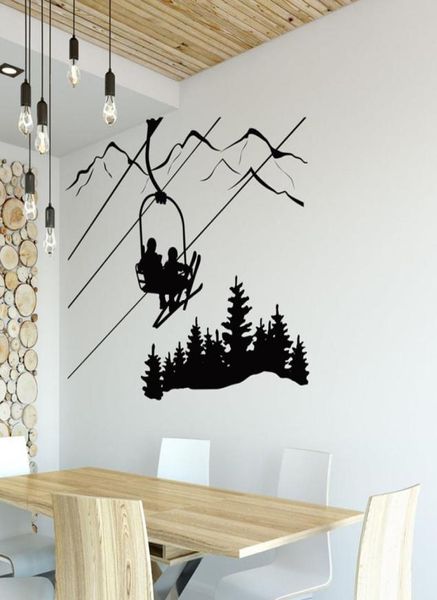 Skifahren Wand Aufkleber Wohnzimmer Skifahrer Ski Lift Stuhl Berg Kiefer Aufkleber Winter Sport Wand Aufkleber Hause Decor5731430