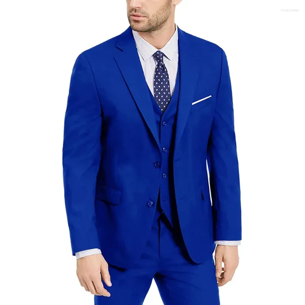 Ternos masculinos terno para homem blazer masculino casamento noivo terno azul real único breasted entalhado lapela luxo 3 peça jaqueta calças colete