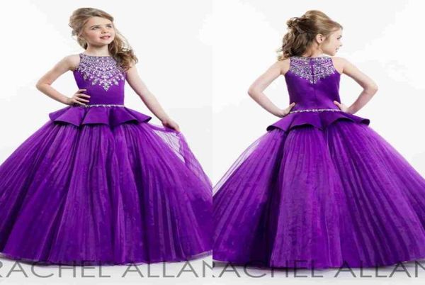 Nuovi abiti da spettacolo per ragazze viola Carino girocollo Tulle Strass Perline di cristallo Glitz Ball Flower Girls Abiti Custom Made BA44772064352