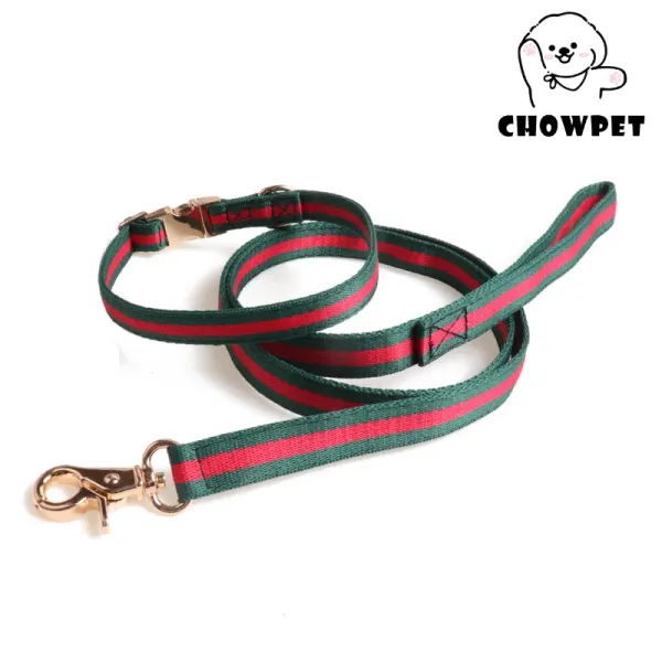 Set collare in nylon per animali domestici cinturini in tessuto rosso verde collare per cani in metallo guinzaglio a strisce set accessori per animali domestici per cuccioli