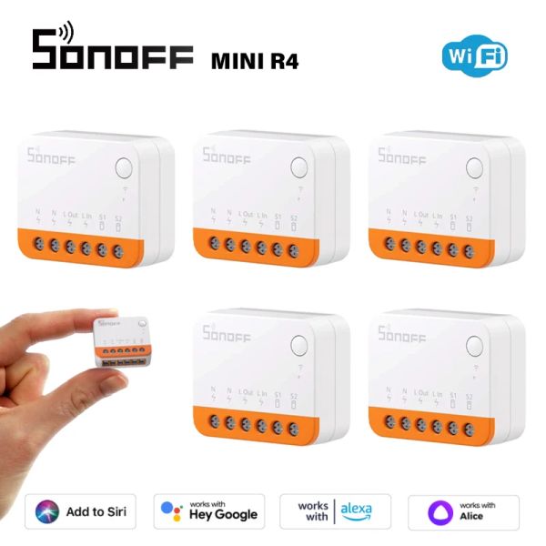 Controle sonoff mini r4 módulo de interruptor inteligente wi-fi, interruptor de 2 vias, casa inteligente, funciona com r5 smate, controle sem fio, alexa, google home