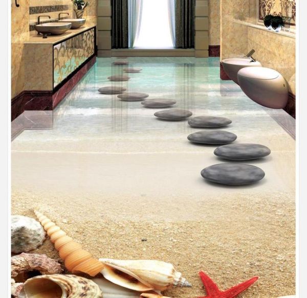 Hohe Qualität, individuelle Größe, moderne Strand-Seestern-Muschelstein-Badezimmer-3D-Bodenfliesen, wasserdichte Tapete für Badezimmerwand 4211403