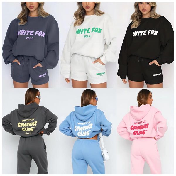 Designer Damen Hoodies Buchstabe Druck 2 Stück Outfits Fox Cowl Hals Langes schwarzes weißes Ärmel Sweatshirt und Hosen Set Tracksuit Pullover Kapuzensportanzug