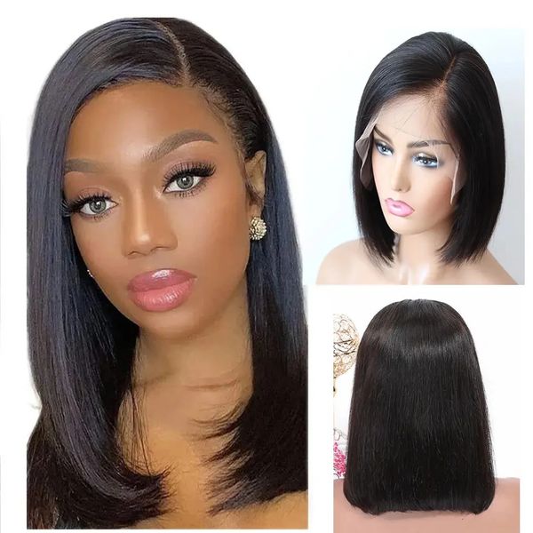 Peruca curta bob t parte lateral bob perucas renda frontal cutícula alinhada pré arrancado cabelo humano brasileiro para preto 240228