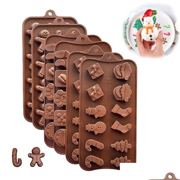 Moldes de cozimento Natal Chocolate Sile Mold Gingerbread Man Santa Cookie JN10 Drop Delivery Home Garden Cozinha Dining Bar Bakeware DHSSC