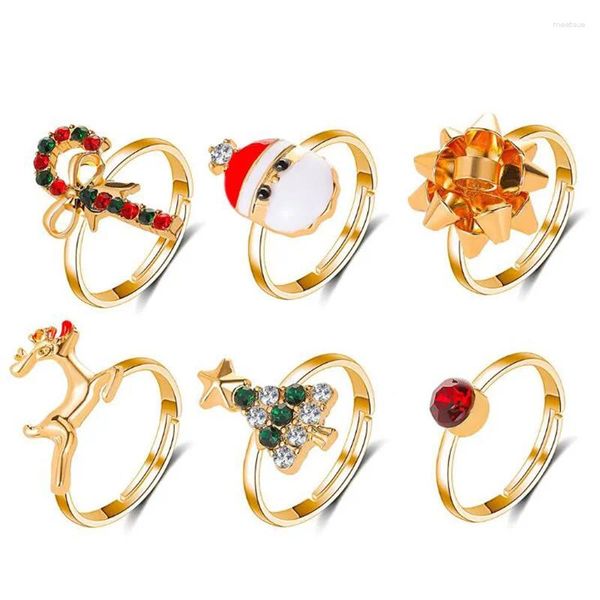 Cluster-Ringe, süßer Weihnachtsschmuck, Strass, Weihnachtsmann, Weihnachtsbaum für Frauen und Mädchen, Hirschform, verstellbarer Fingerring