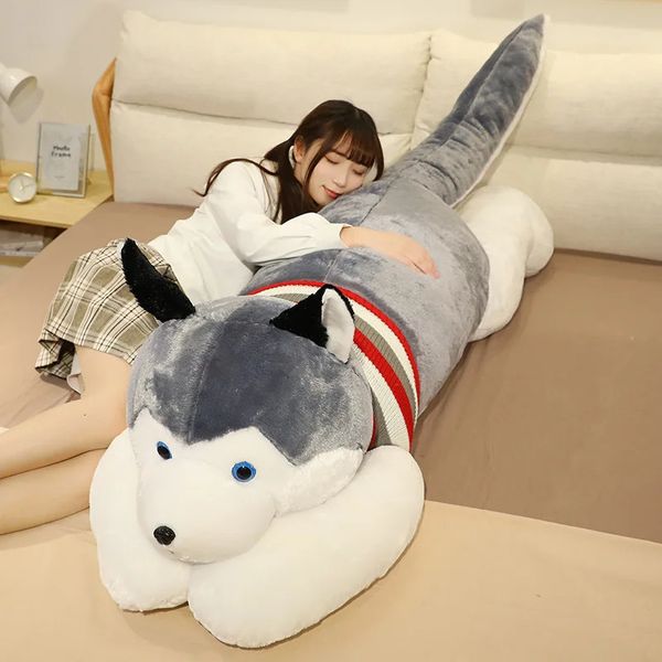 Gigante morbido Kawaii Husky Dog giocattoli di peluche Simpatici animali di peluche Lungo sonno Cuscino bambola per bambini Fidanzata Regalo di compleanno Decorazioni per la casa 240223