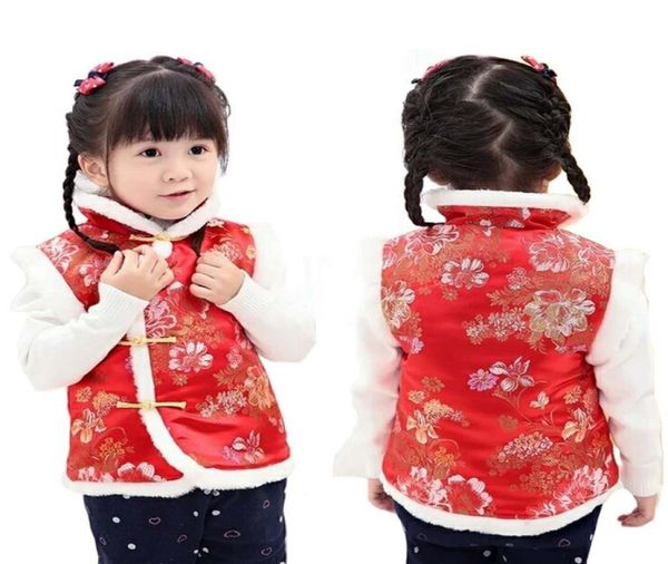 Kırmızı Çiçek Bebek Kız Delek Şakayık Çocukları Yelek Tank Tops Çin Geleneksel Qipao Kıyafet Kolsuz Kızlar Ceket Ceket Üstler 212666099