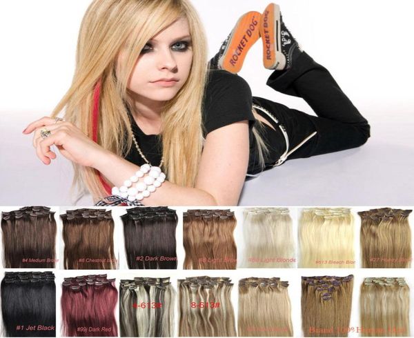 S 7A 100 Clipe de cabelo humano remy indiano em extensões de cabelo 7pcs conjunto de cabeça completa 16quot24quot multiplicar cores8145322