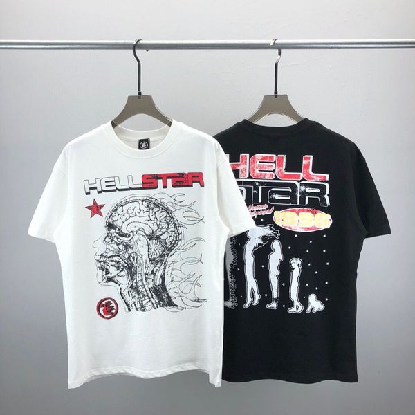 Мода хорошо продается.Мужская футболка с коротким рукавом, мужская и женская высококачественная уличная футболка в стиле хип-хоп, модная футболка Hell Star, размер M-3XL #035