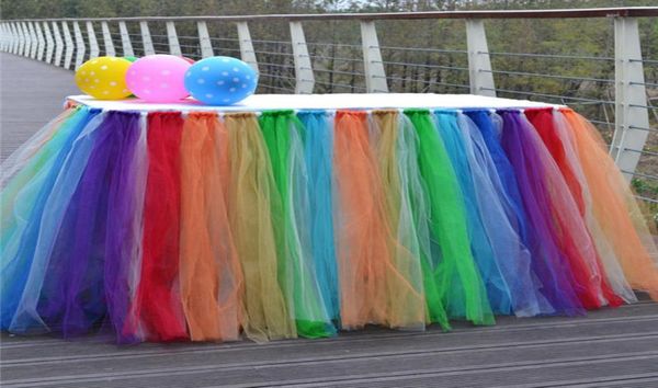 Gonna da tavolo in tutù di tulle multicolore Stoviglie per la festa nuziale Decorazioni di compleanno Copritavolo in pizzo Decorazioni per tessuti per la casa WX98709556572