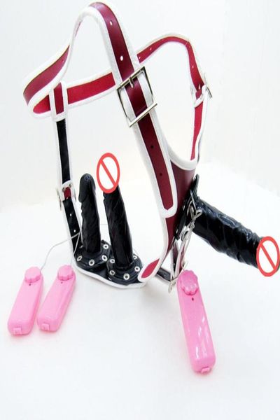 Женский белый красный 3 в 1 электрический ремешок на фаллоимитаторпенисАнальная пробка носимый трехголовый жгут вибратор Анальная пробка секс-игрушка для W5674333