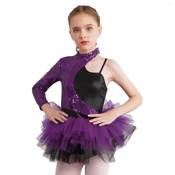 Bühnenkleidung Kinder Mädchen Ballett Trikot Kleid Eiskunstlauf Tanzkleidung Glänzende Pailletten Jazz Cha-Cha Latin Dance Performance Kostüme