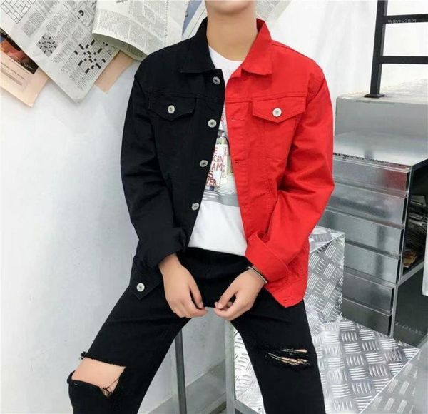 Masculino casual fino denim jaqueta masculina branco e branco vermelho jeans jaqueta homme letras bordado streetwear denim casaco homem qn19519509