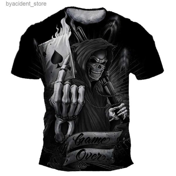 Homens camisetas Vintage Horror Crânio 3D Impressão Mens T-shirt Verão Clássico Casual O Pescoço Manga Curta Moda Solta Oversized Tops Camiseta Homens L240304