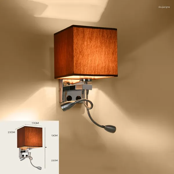 Lâmpada de parede flexível mangueira rocker lâmpadas led prata com saco branco/preto/café/linho sombra cabeceira luz leitura luzes estudo