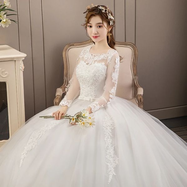 Kleider Hochzeitskleid Neue Stil Frauen Langarm Schnüre plus Größe Brautkleider Braut Dream Prinzessin Kleider Ballkleider