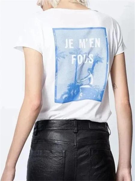 Женские футболки, футболка с v-образным вырезом, белая хлопковая футболка с короткими рукавами и буквенным принтом, летняя женская футболка 2024 г.