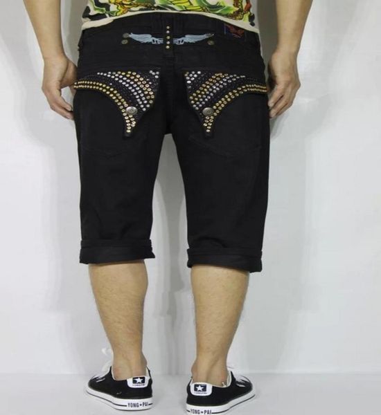 Fashion Robin zerrissene Jeans für Herren, Shorts mit Diamanten und Flügeln, schmale Passform, goldene Diamanten und rubinrote Kristalle, Herren-Jeans, Größe 32424393440