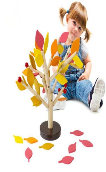 Árvore montada folhas verdes de madeira construção montessori brinquedos de madeira bloco de corte brinquedo educativo precoce crianças aprendendo toy6684922