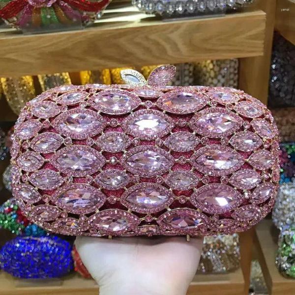 Sacos de noite Xiyuan Mulheres Rosa / Ouro / Champanhe Cristal Oco Out Senhoras Diamante Casamento Embreagem Bolsa Bolsa De Ombro