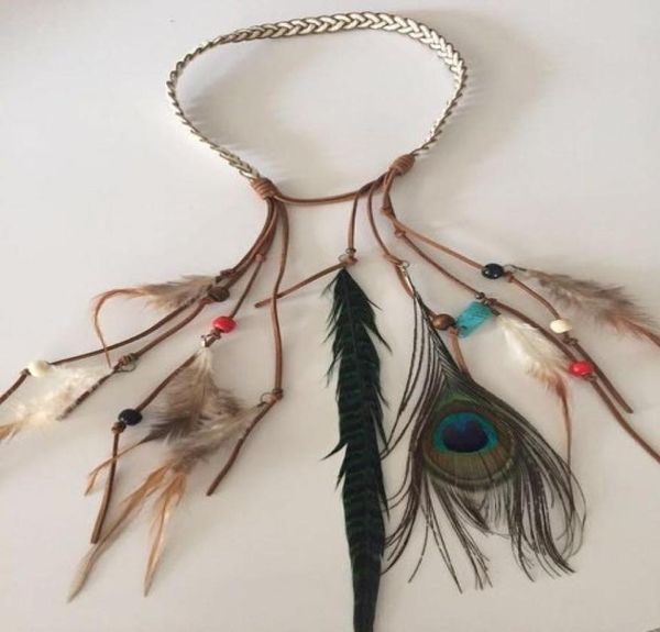 Whole2015 Indian Exotic Boho Vacation Feather Leder Stirnband Haarband Gürtel Halskette Schmuck NA0011507722