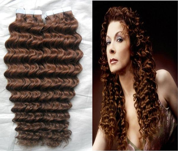 Fita em extensões hait 4 marrom escuro brasileiro pele do plutônio trama fita cabelo onda profunda 100 extensões de cabelo humano 100g 40pcs1602482