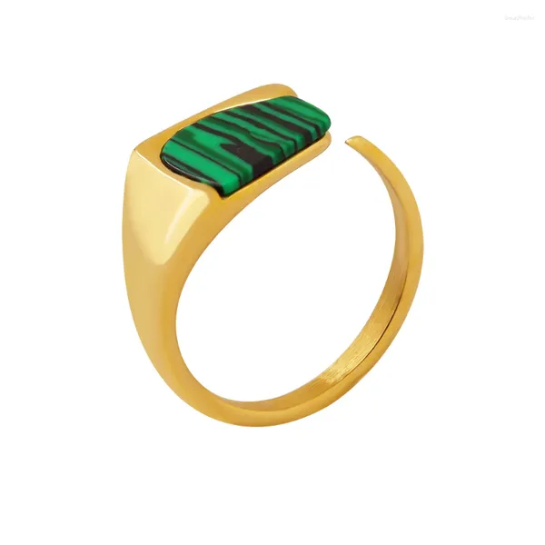 Anelli a grappolo Anello regolabile aperto in pietra verde geometrica in acciaio inossidabile per gioielli da dito placcati in oro moda ragazza da donna
