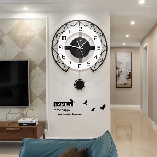 Duvar Saatleri Blackwhite Modern Saat 3D İçi Boş Tasarım Sarkık Sessiz Metal İşaretçi Ekran Yuvarlak Asma Saat Oturma Odası Dekor