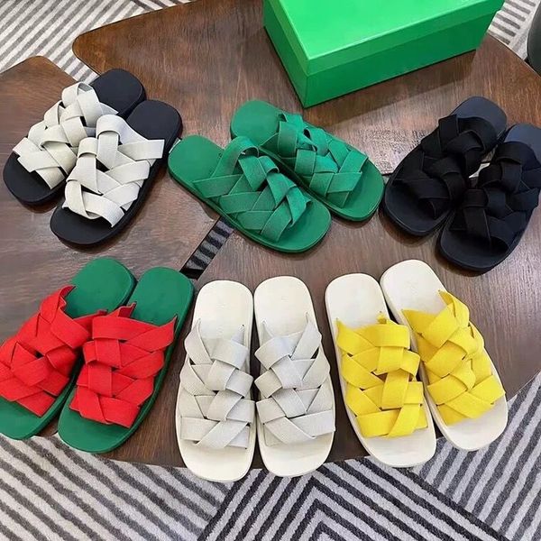 Yeni Yaz Tasarımcı Örme Terlik Erkek Kadın Lüks Moda Scuffs Sandalet Beyaz Kırmızı Yeşil Streç Bezi Slip Anti-Sandal Erkek Kadınlar Açık Moda Tipper