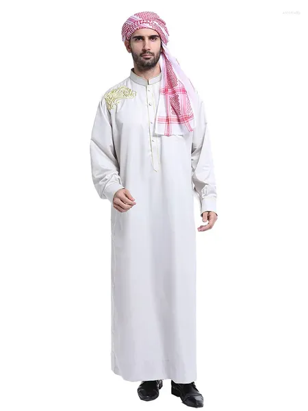 Ethnische Kleidung Muslimische Männer Jubba Thobe Islamischer Ramadan Herren Abaya Thawb Lange Robe Saudi Wear Musulman Caftan Jubah Dubai Arabisches Kleid