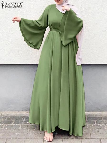 Donne Lerisure Abito lungo musulmano Abiti oversize ZANZEA Estate Primavera Maniche svasate Soild Abito turco femminile Abaya 240222