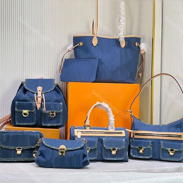 7a denim vintage omuz çantaları kadınlar tote çanta tuval çanta eski çiçek koltuklu torba baskı çanta sırt çantası altın donanım torbası 40995 44460 44464 44472 44466 44470