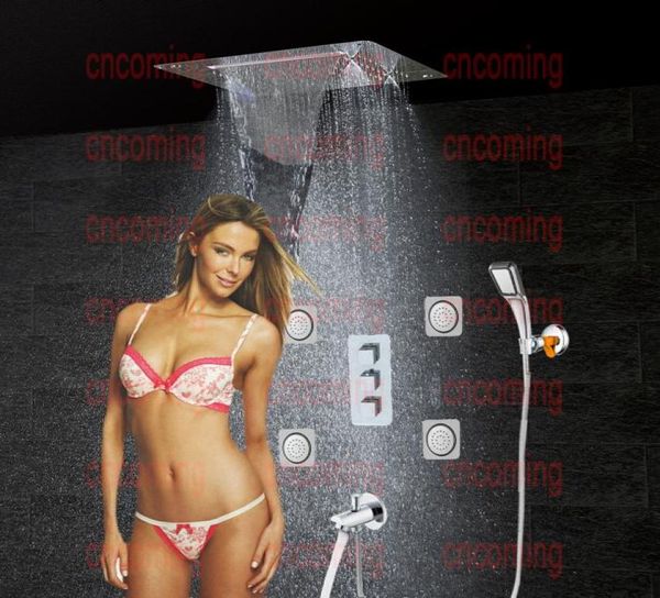 Badezimmer-Duschset mit LED-Deckenduschkopf, Messingauslauf, thermostatische, verdeckte Badewanne, Duschprodukt, Regen-Wasserfall-Nebel2821210