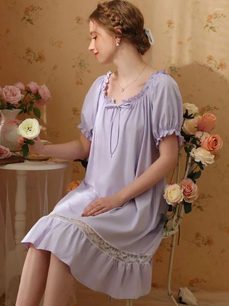 Mulheres Sleepwear Mulheres Night Dress Algodão Ruffles Sexy Vintage Princesa Victorian Nightgowns Doce Meninas Lace Fada Pijamas Homewear