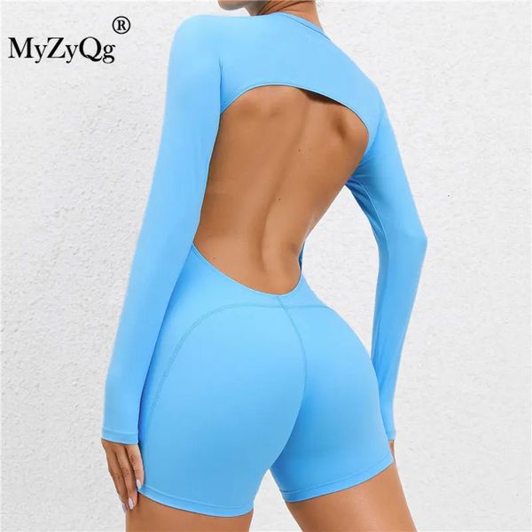 MyZyQg Mulheres Sexy Backless Vestido Apertado Playsuits Sem Almofadas Alta Elástica Esportes Beleza Voltar Yoga Fitness Macacão240304