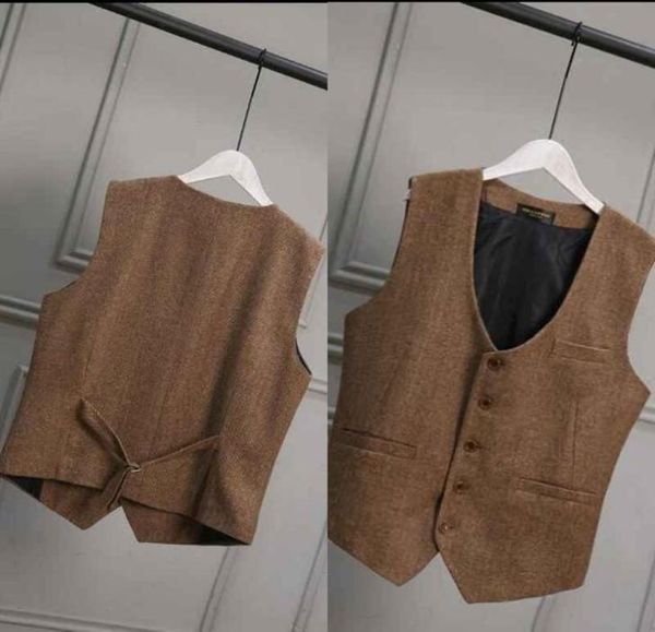 Gilet da sposo in tweed di lana marrone stile britannico vintage formale da sposo039s da indossare gilet da uomo039s gilet da smoking da sposa Plus Siz2339537