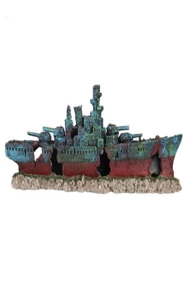 Barco de resina afundado, navio de guerra, tanque de peixes, ornamento de aquário, decoração de caverna, 6596055
