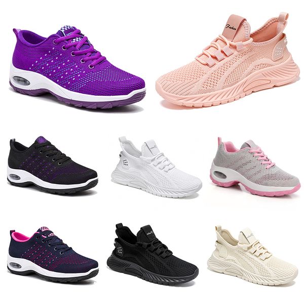 Homens caminhadas novas mulheres correndo sapatos planos sola macia moda roxo branco preto confortável esportes bloqueio de cor Q69-1 gai 77051