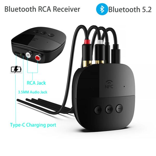 Adapter Bluetooth RCA Receiver Wireless Audio Receiver Bluetooth 5.2 Adapter Car Audio 3,5 mm Jack Aux 2RCA -Adapter für Smartphone -Laptop