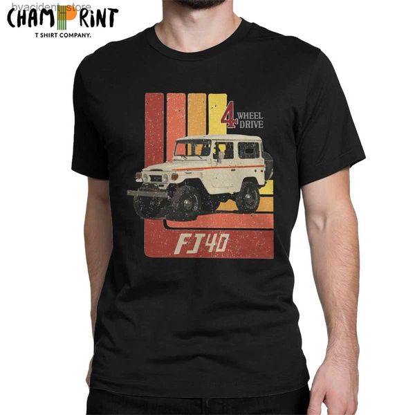 T-shirt da uomo T-shirt da uomo Retro Land Cruiser FJ40 Jdm Divertente T-shirt in cotone 100% manica corta Top Speed ​​Car T-shirt Top 4XL 5XL L240304