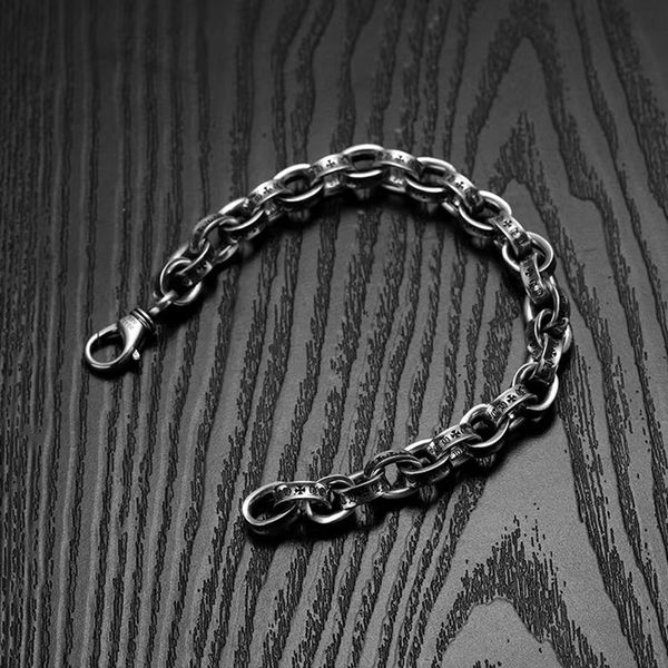 Bracciale con croce coreana di marca calda da uomo, bracciale con lettera in argento sterling 925, gioielli di design con bracciale hip-hop di moda retrò