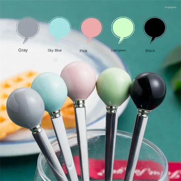 Conjuntos de louça Macaroon Colher de Cor Fácil Limpeza Redondo Gadgets de Cozinha Colorido Cerâmica Colheres de Aço Inoxidável Garfo de Frutas