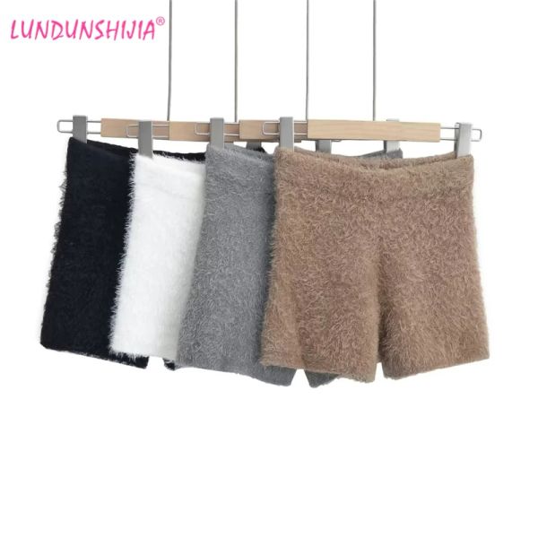 Pantaloncini LUNDUNSHIJIA 2022 Primavera Autunno Donne Sexy Vita alta Hip Lift Pantaloncini Furry Mohair Maglia Pantaloncini stretti Femminili